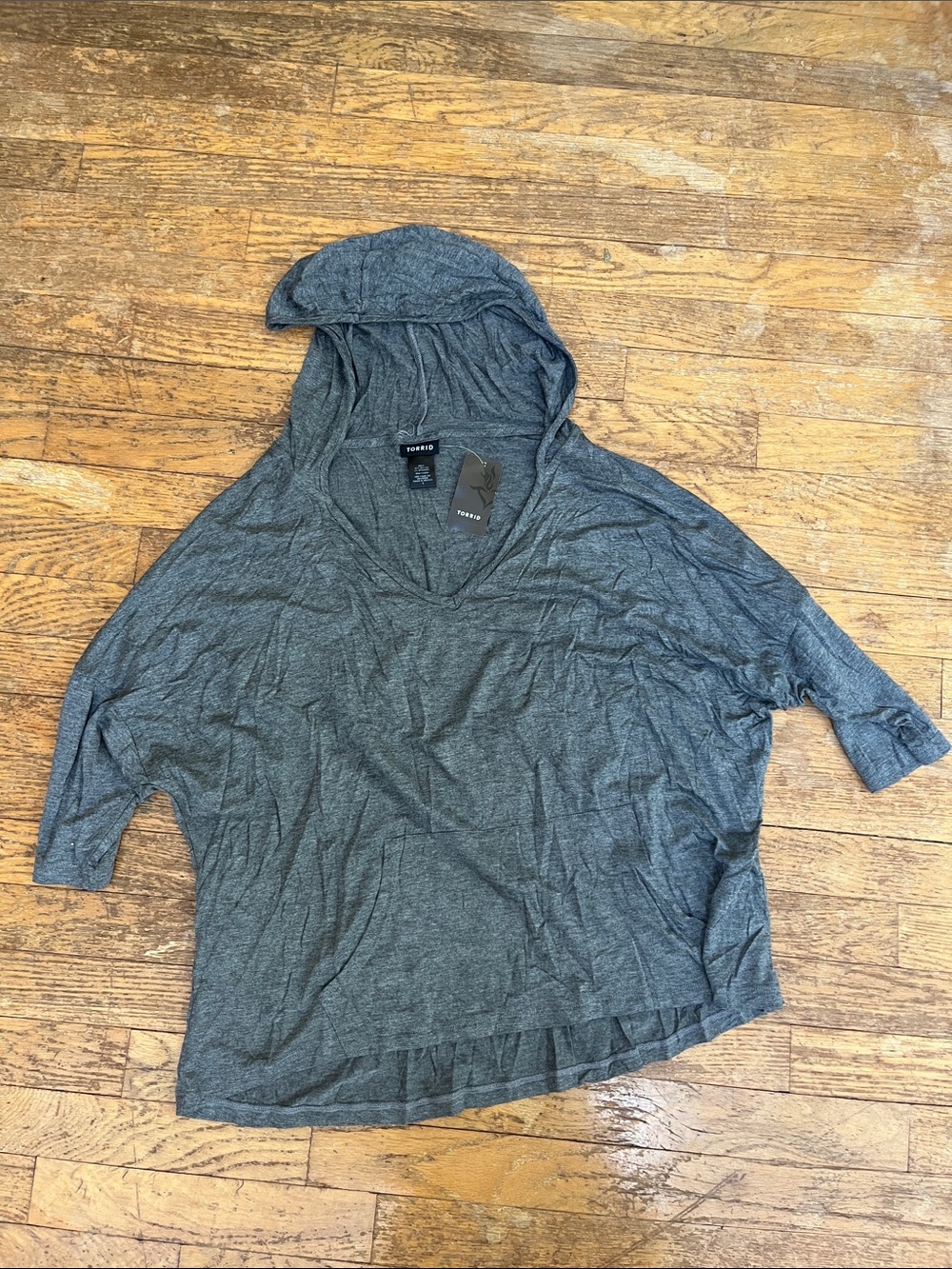 torrid Charcoal Gray Hooded V-Neck Dolman Top NWT